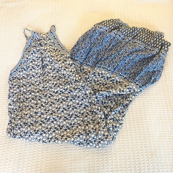 LOFT Blue and White Floral Tie Waist Maxi Dress size Large - Picture 5 of 6